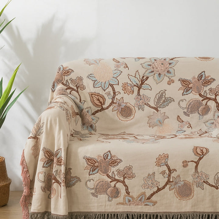 Tagesdecke aus Jacquard-Baumwolle mit Orchideen und Quasten