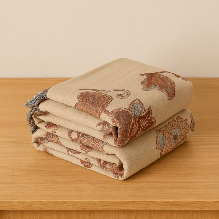 Tagesdecke aus Jacquard-Baumwolle mit Orchideen und Quasten