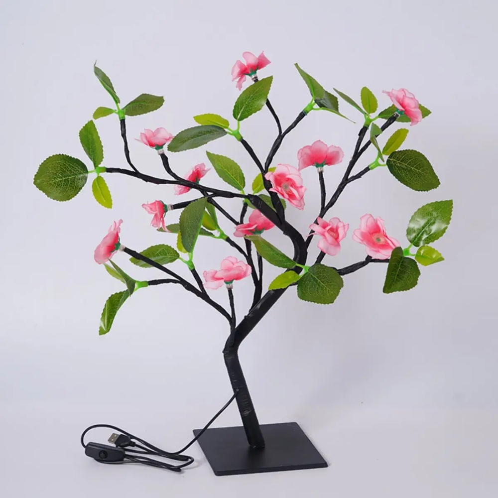 LED Kirschblüten Deko Baum Lampe – USB Tischlampe mit rosa Blüten für Wohnzimmer & Schlafzimmer – Stimmungslicht/LED Deko Licht