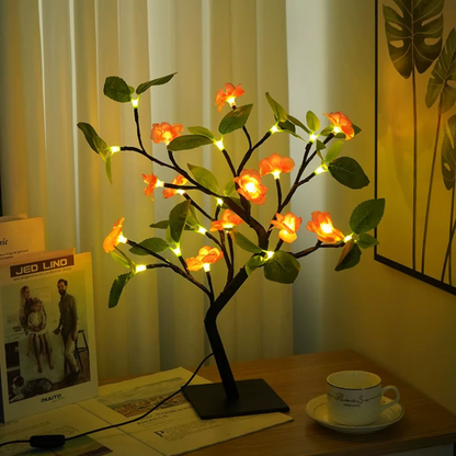 LED Kirschblüten Deko Baum Lampe – USB Tischlampe mit rosa Blüten für Wohnzimmer & Schlafzimmer – Stimmungslicht/LED Deko Licht