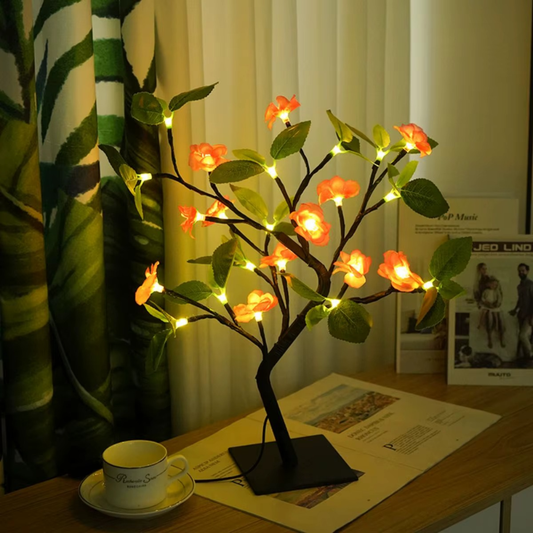 LED Kirschblüten Deko Baum Lampe – USB Tischlampe mit rosa Blüten für Wohnzimmer & Schlafzimmer – Stimmungslicht/LED Deko Licht