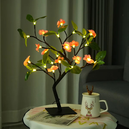 LED Kirschblüten Deko Baum Lampe – USB Tischlampe mit rosa Blüten für Wohnzimmer & Schlafzimmer – Stimmungslicht/LED Deko Licht