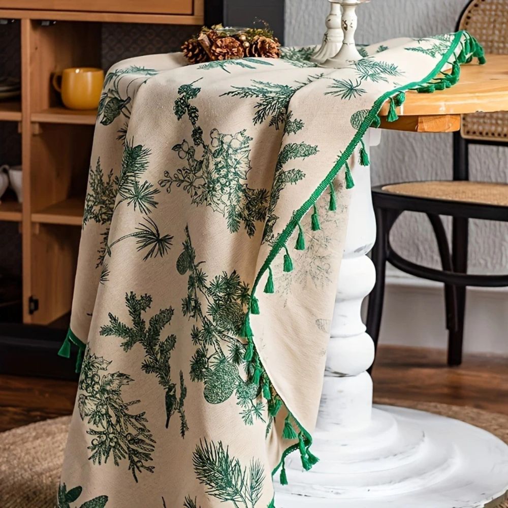 Runde Tischdecke mit Tannenzapfenmuster