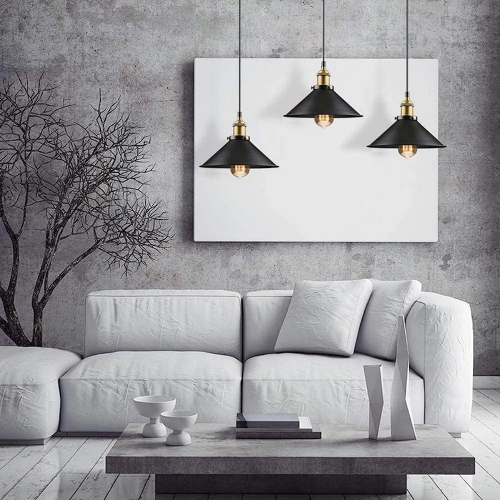 Vintage Pendelleuchte 3-flammig Schwarz – E27 Hängelampe aus Metall, Industrial Deckenleuchte für Küche & Esszimmer