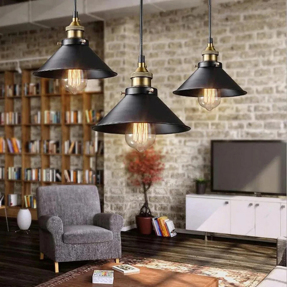 Vintage Pendelleuchte 3-flammig Schwarz – E27 Hängelampe aus Metall, Industrial Deckenleuchte für Küche & Esszimmer