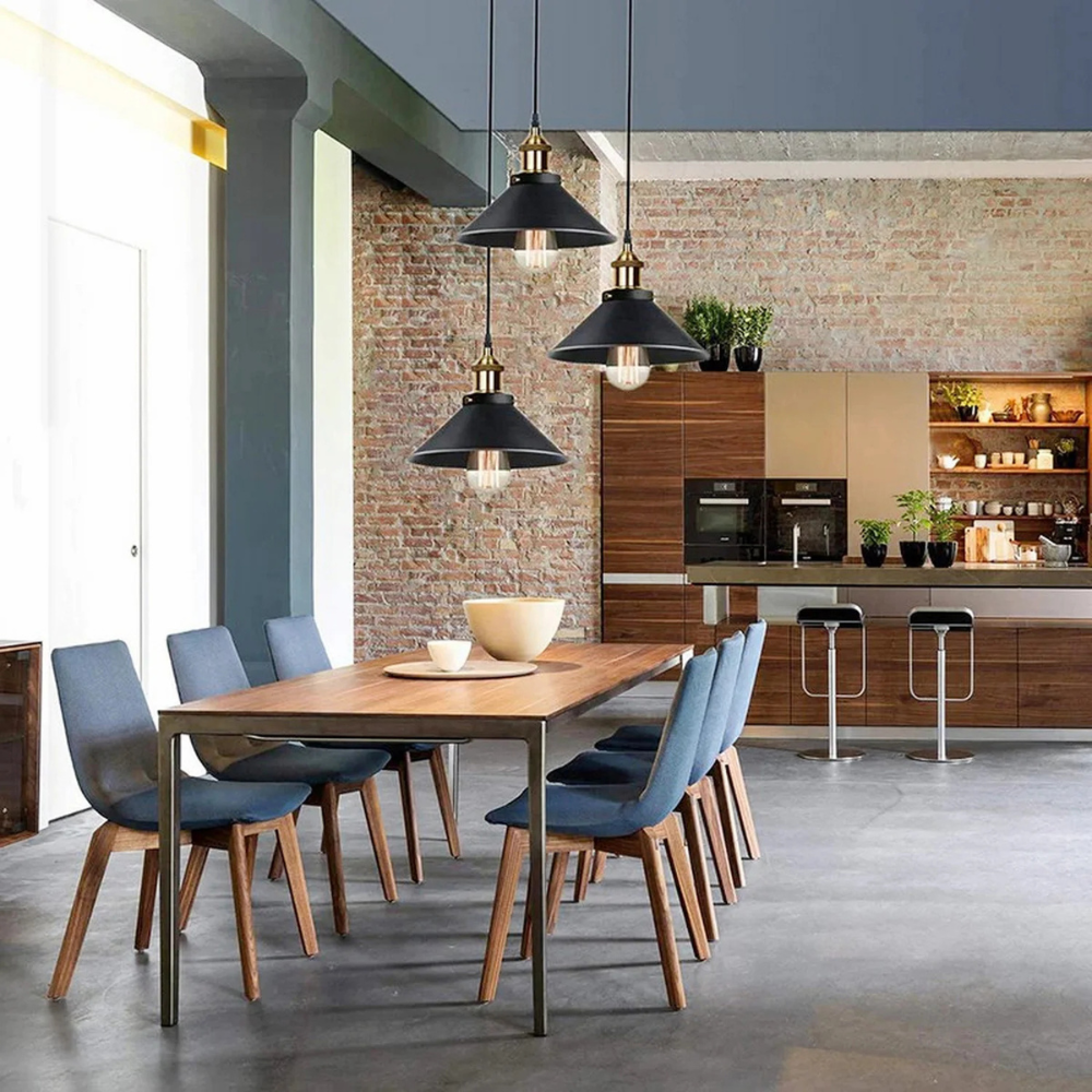 Vintage Pendelleuchte 3-flammig Schwarz – E27 Hängelampe aus Metall, Industrial Deckenleuchte für Küche & Esszimmer