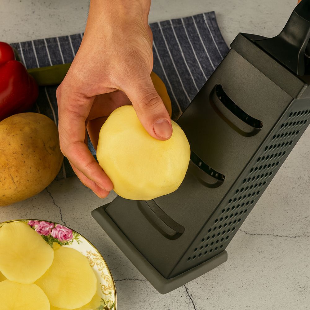 Mandoline und Reibe aus Edelstahl mit rutschfestem Griff