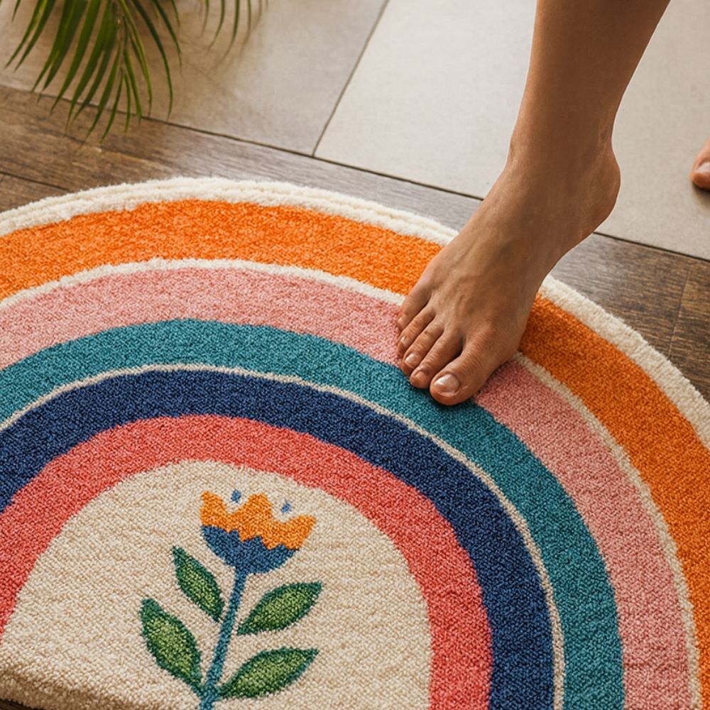 Halbmond-Badematte mit Regenbogenmotiv