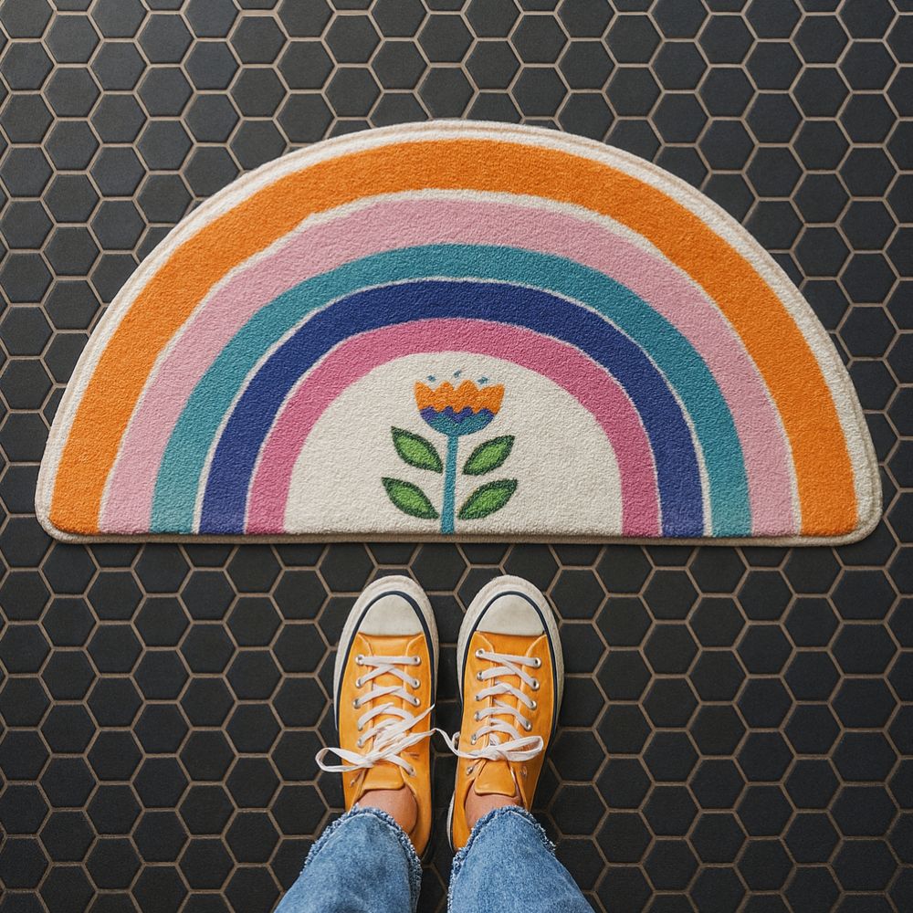 Halbmond-Badematte mit Regenbogenmotiv