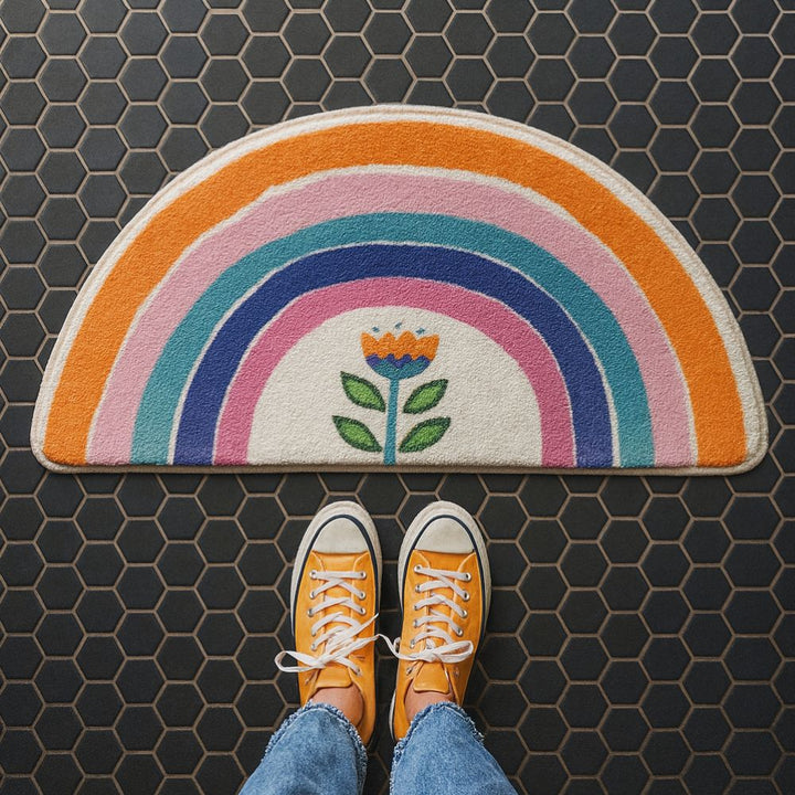 Halbmond-Badematte mit Regenbogenmotiv
