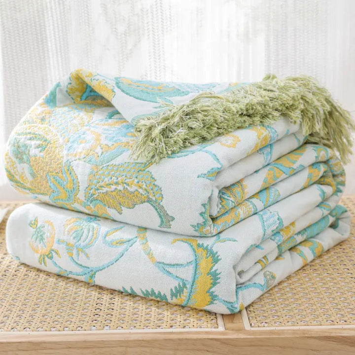 Jacquard-Baumwolldecke mit Blumenmuster und Quasten 200 x 230 cm