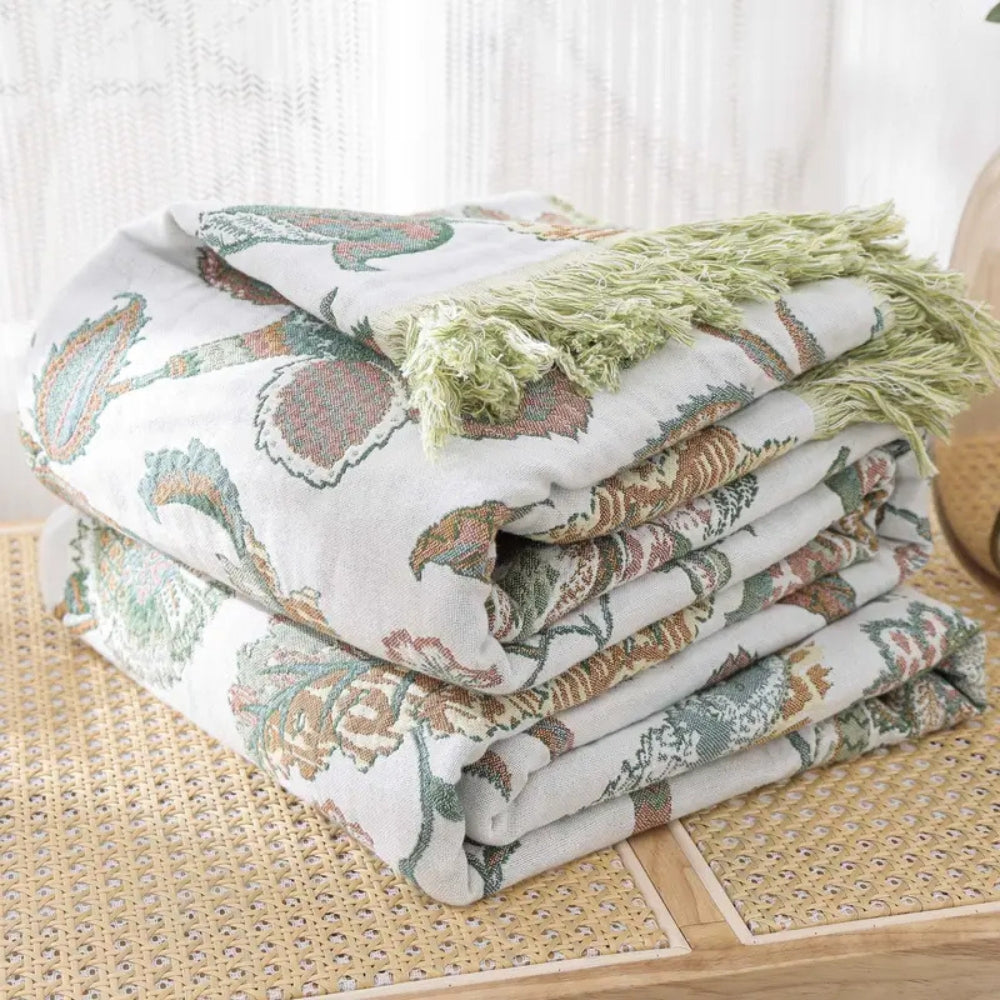 Jacquard-Baumwolldecke mit Blumenmuster und Quasten 200 x 230 cm