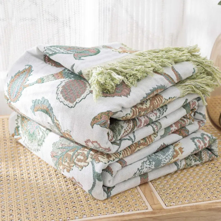 Jacquard-Baumwolldecke mit Blumenmuster und Quasten 200 x 230 cm