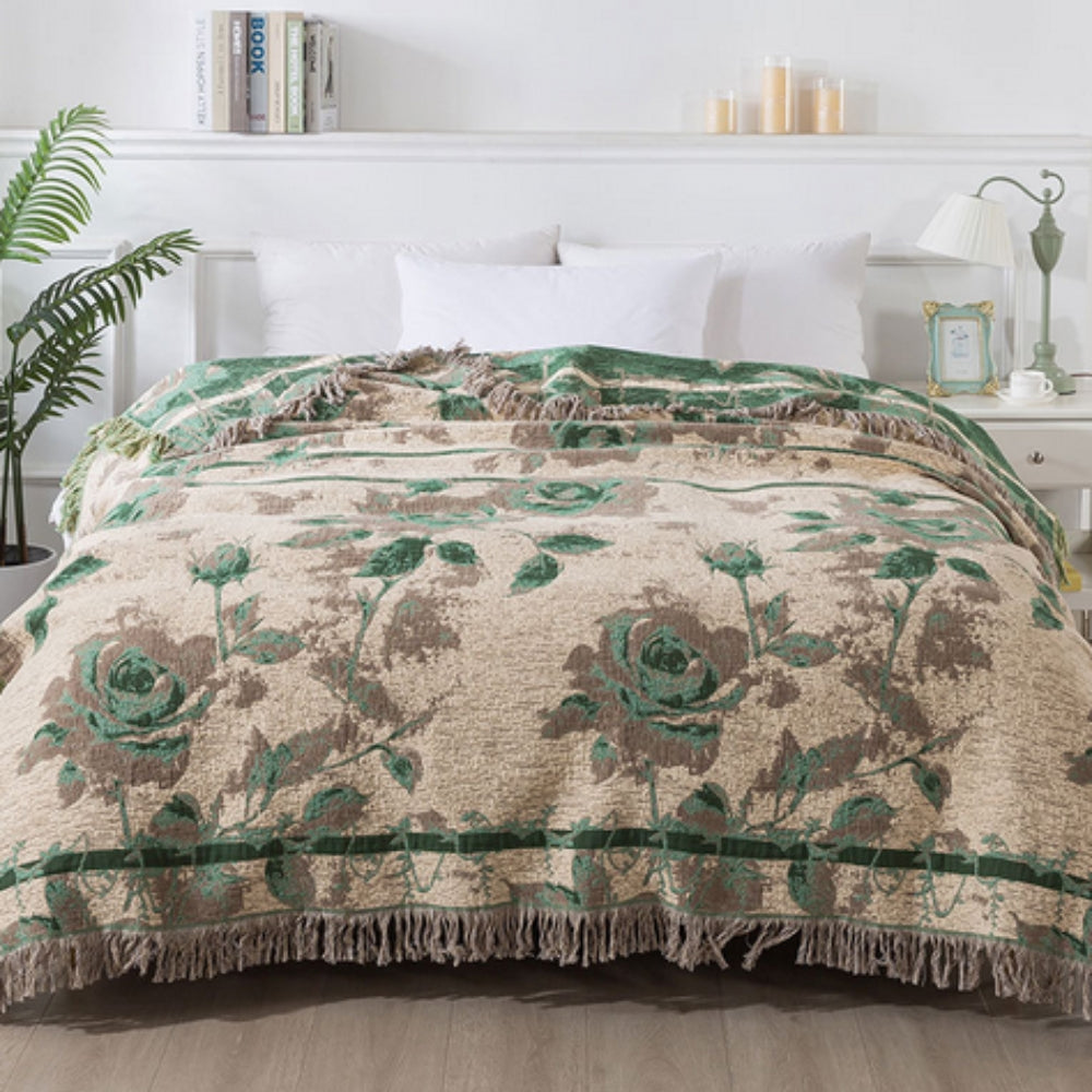 Gesteppte florale Jacquard-Tagesdecke aus Baumwolle