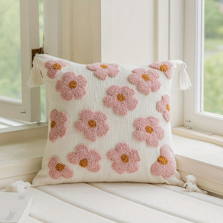 Kissenhülle mit getufteten Blumen und Quasten 45 x 45 cm – Ansicht 03