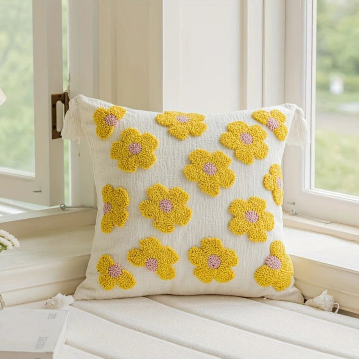 Kissenhülle mit getufteten Blumen und Quasten 45 x 45 cm – Ansicht 05