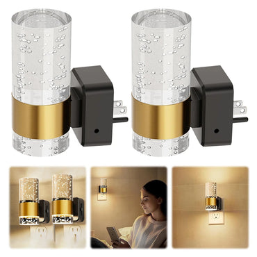 LED Steckdosen Nachtlicht – Moderne Wandlampe mit Blasenglas & warmweißem Licht | Energiesparende Plug-in LED-Lampe für Wohnzimmer, Flur & Schlafzimmer