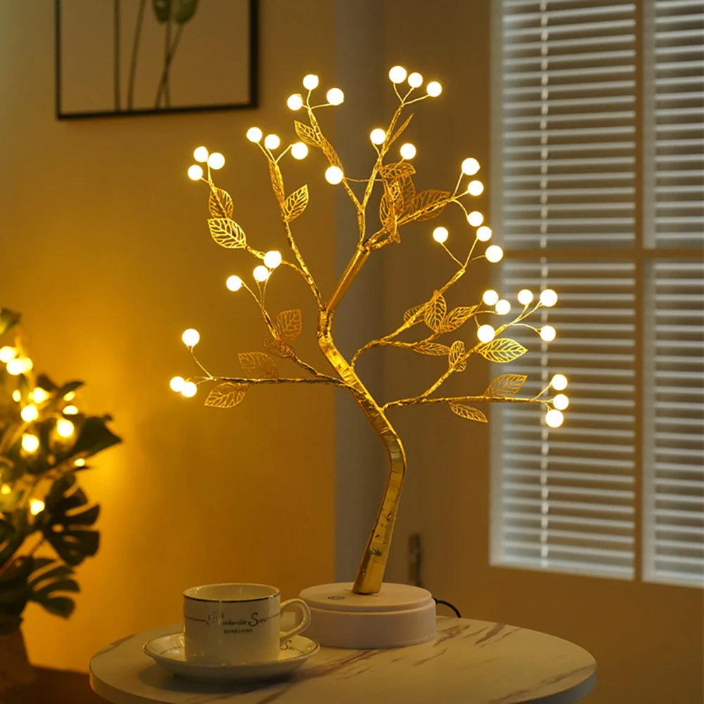 LED Baum Tischlampe – Deko Lampe für Wohnzimmer & Schlafzimmer, Warmweißes Stimmungslicht