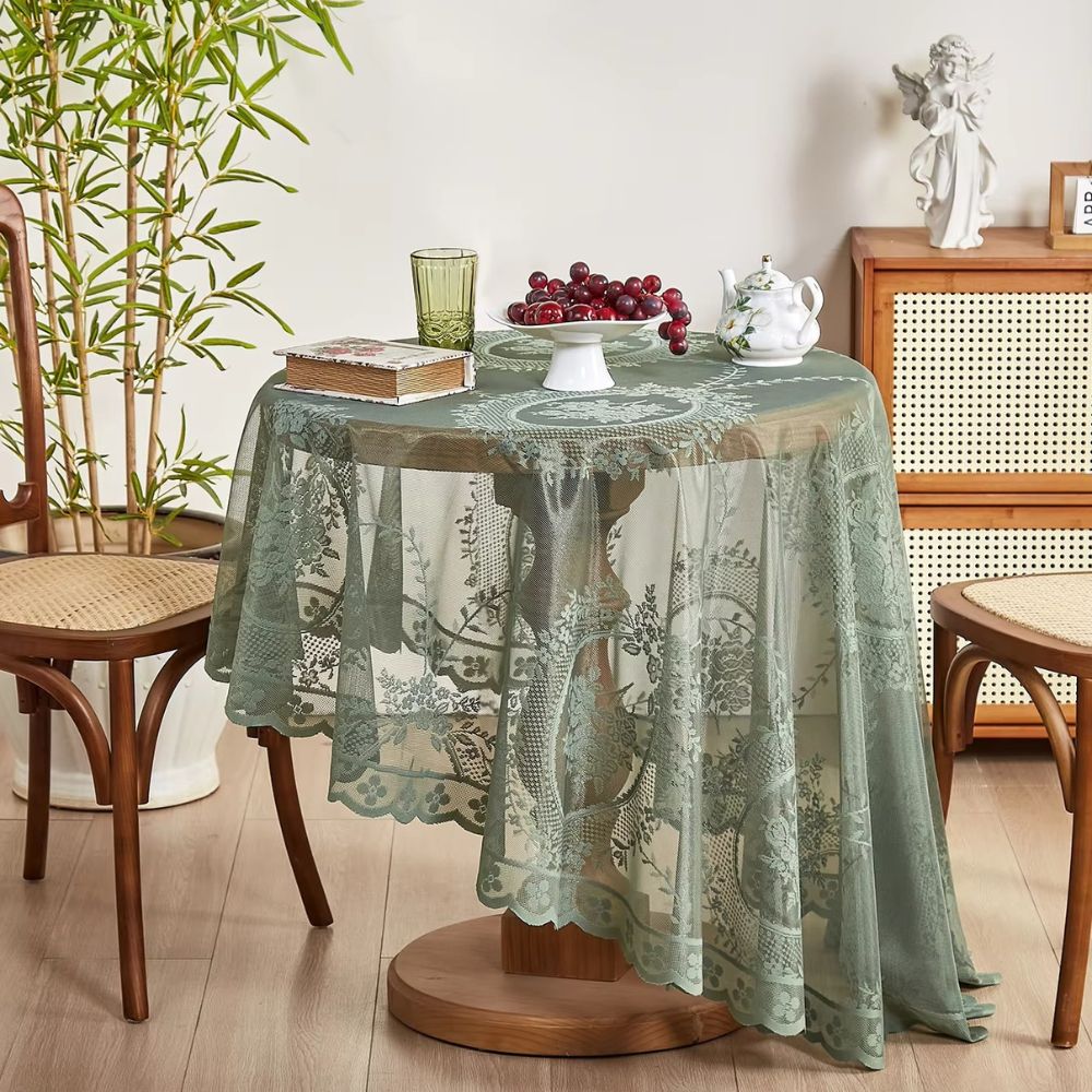 Runde Tischdecke aus Spitze mit floralem Muster
