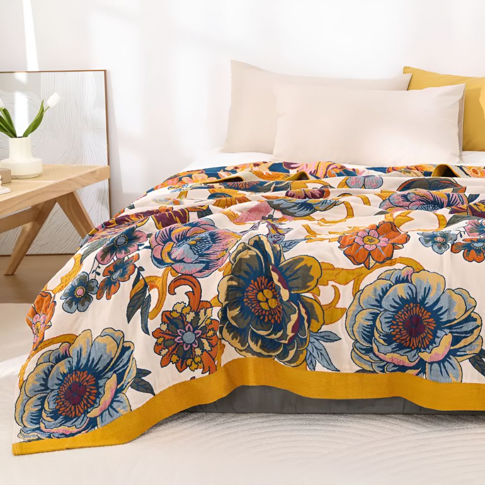 Wendbare Baumwoll-Tagesdecke mit Blumenmuster, Queen-Format