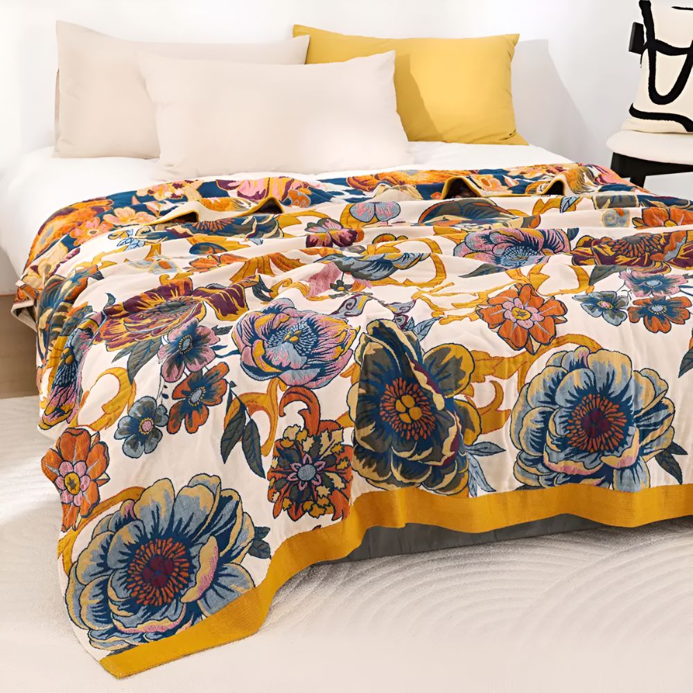 Wendbare Baumwoll-Tagesdecke mit Blumenmuster, Queen-Format
