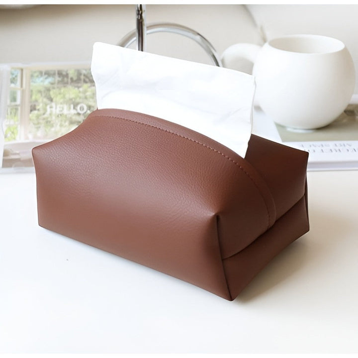 Taschentuchbox aus Kunstleder mit Ziernaht