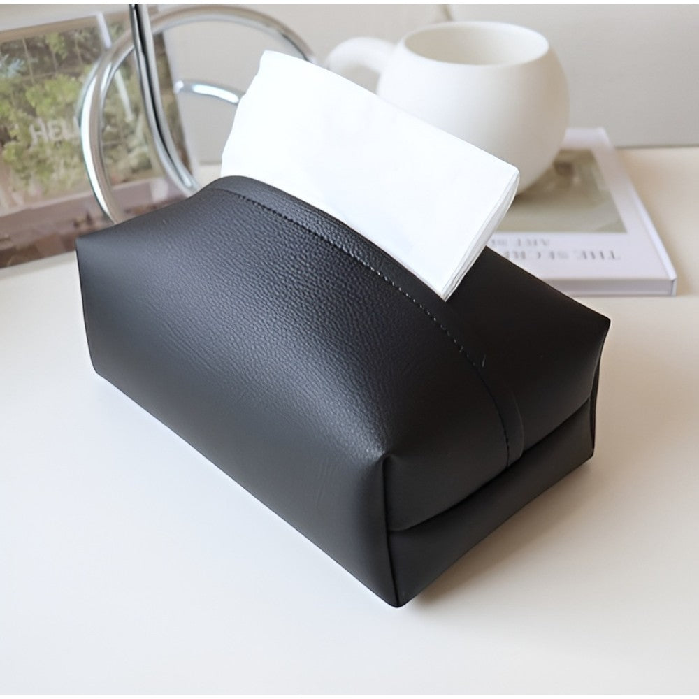 Taschentuchbox aus Kunstleder mit Ziernaht