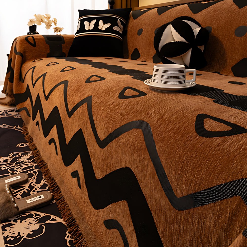 Chenille-Sofadecke mit Ethno-Geometrie