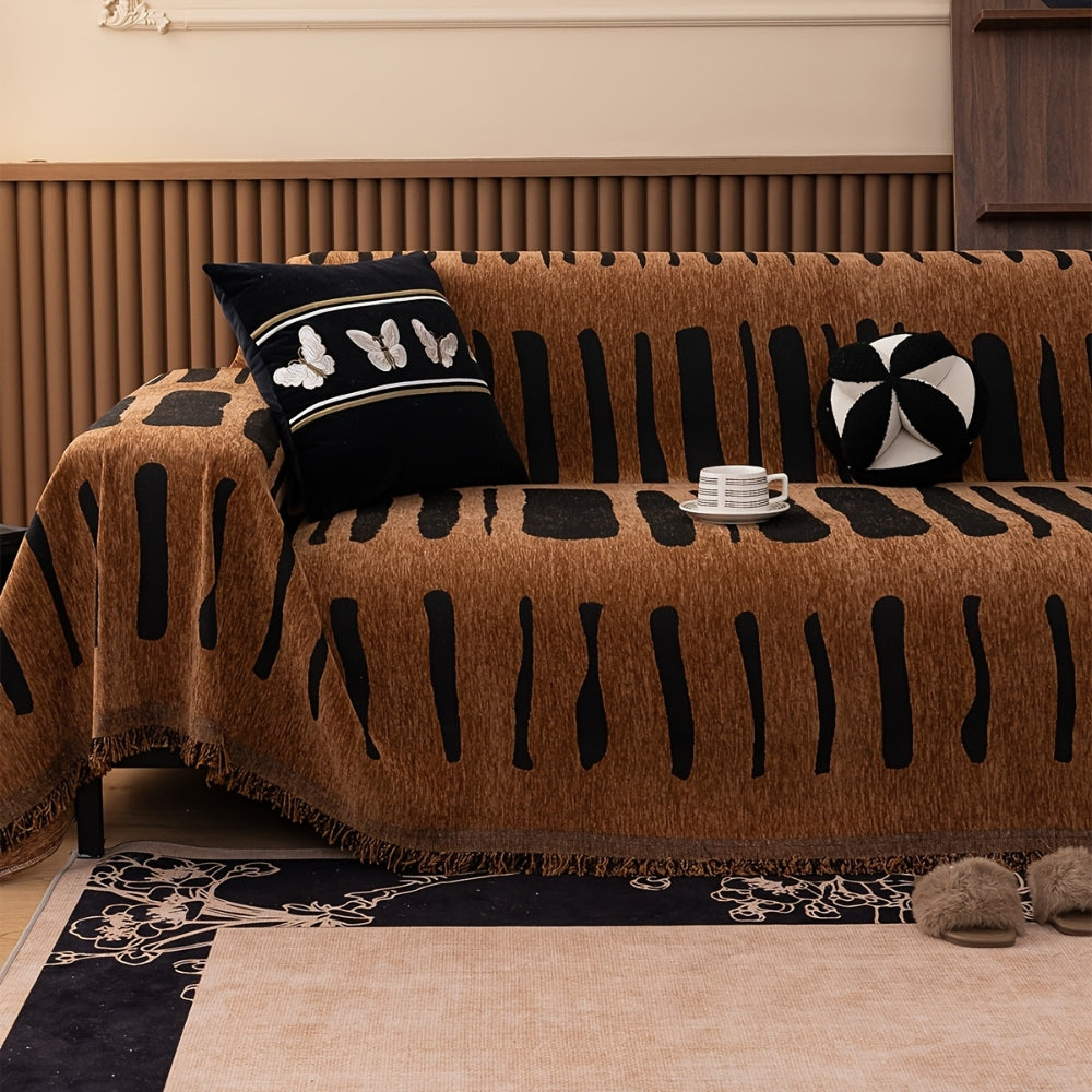 Chenille-Sofadecke mit Ethno-Geometrie