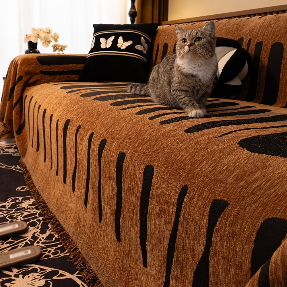Chenille-Sofadecke mit Ethno-Geometrie