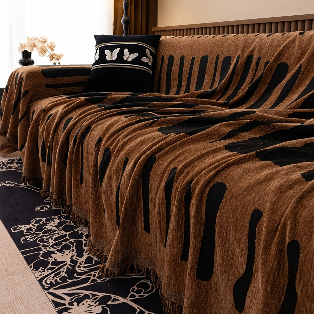 Chenille-Sofadecke mit Ethno-Geometrie