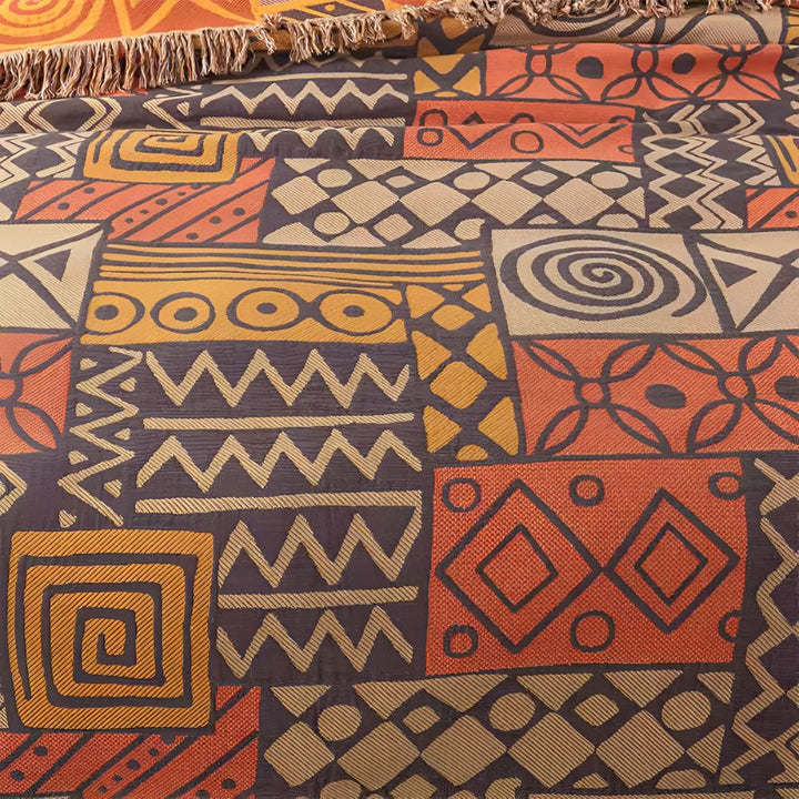 Wende-Tagesdecke aus Baumwolle im Ethno-Patchwork mit Fransen