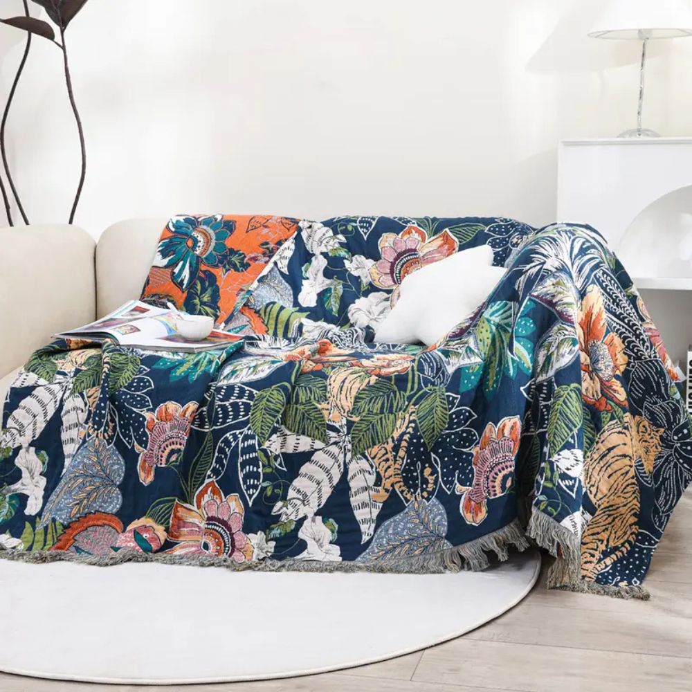 Tropische Jacquard-Musselin-Tagesdecke 200 x 230 cm