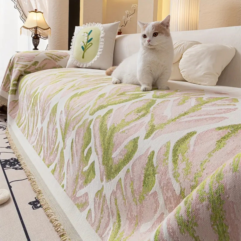 Chenille-Sofaüberwurf mit Blättermuster