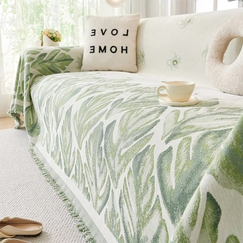 Chenille-Sofaüberwurf mit Blättermuster