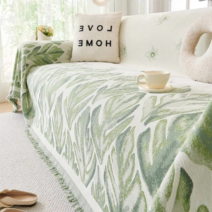 Chenille-Sofaüberwurf mit Blättermuster