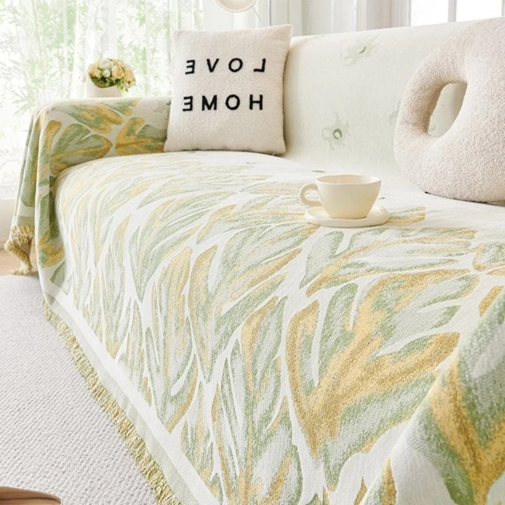 Chenille-Sofaüberwurf mit Blättermuster