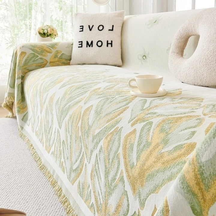 Chenille-Sofaüberwurf mit Blättermuster