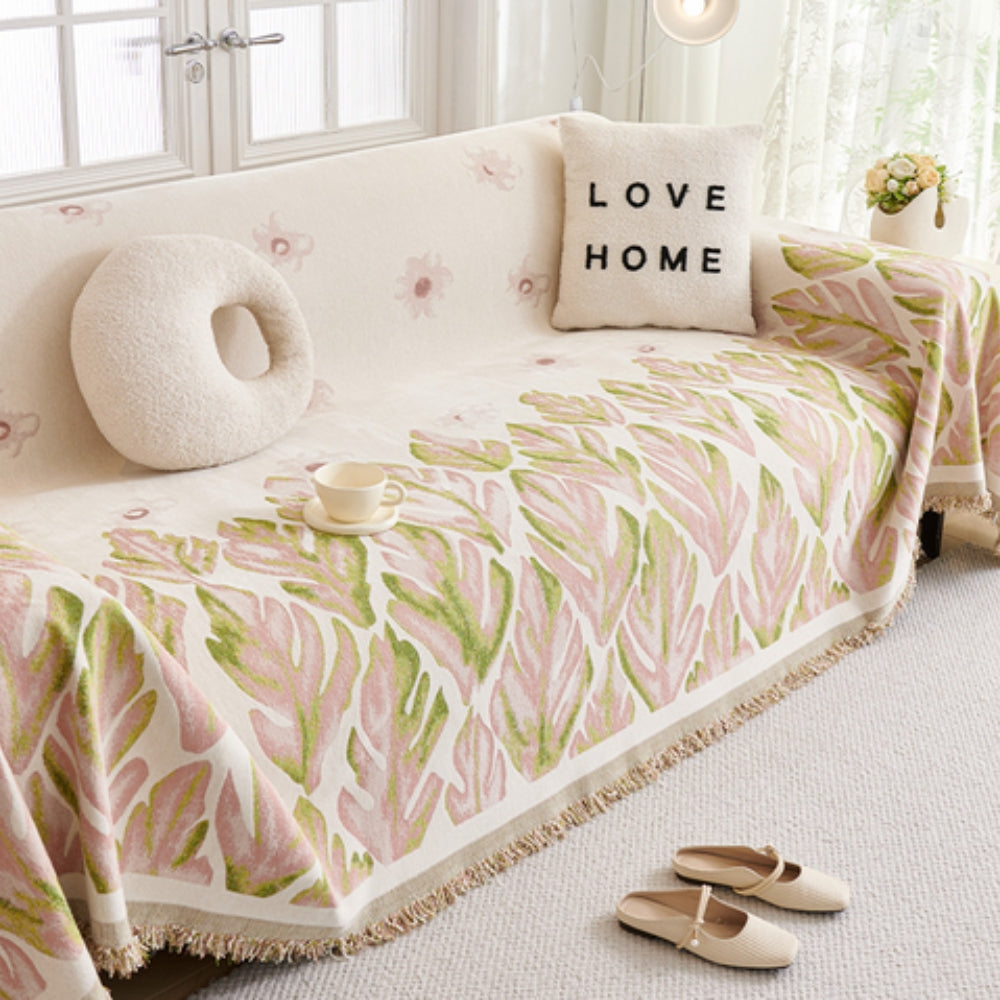 Chenille-Sofaüberwurf mit Blättermuster