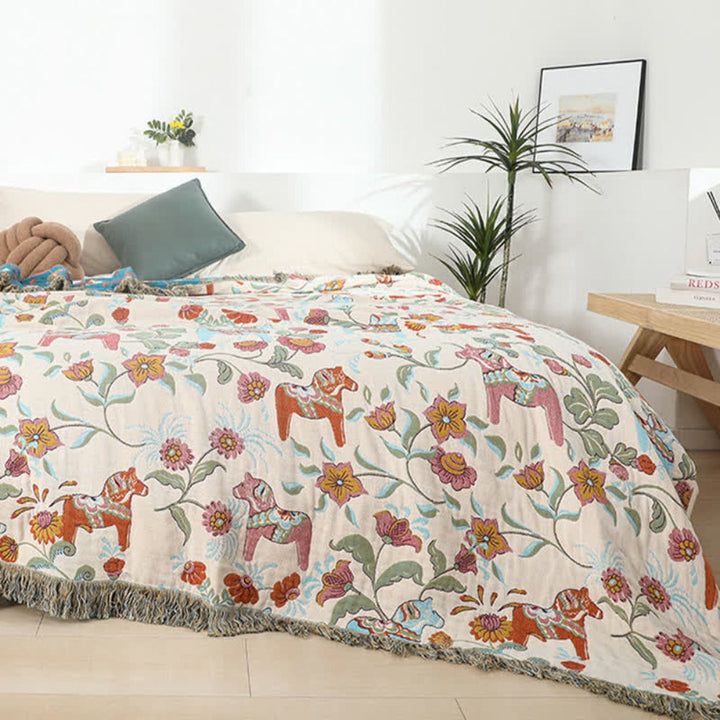 Tagesdecke aus vier Lagen Baumwolle mit Blumenmuster 200 x 230 cm