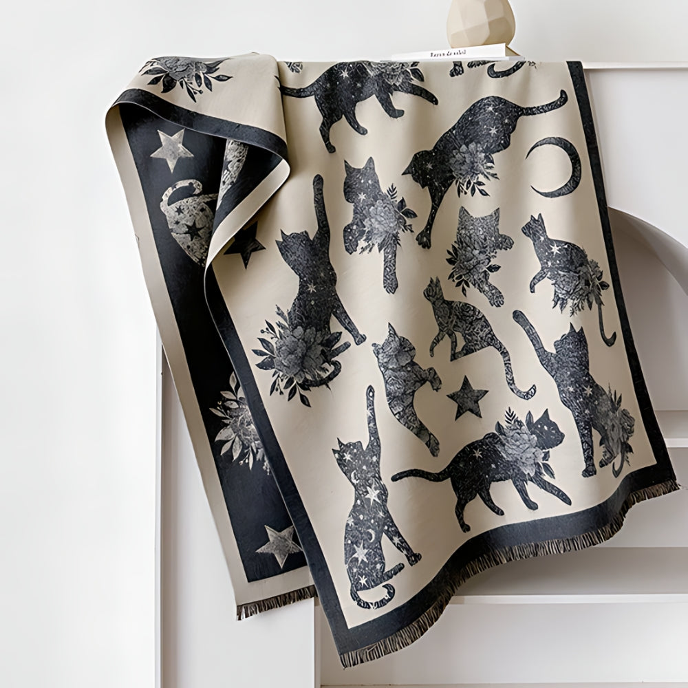 Vintage-inspirierter Schal mit Katzenmuster