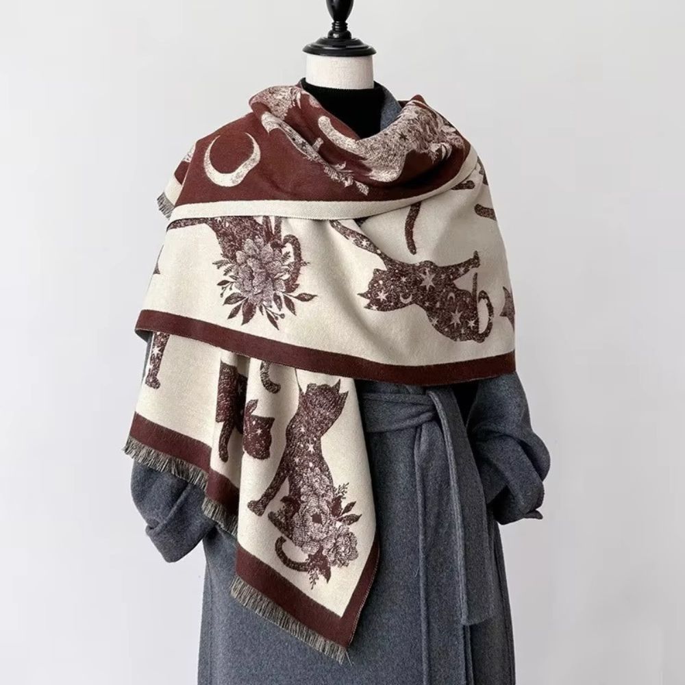Vintage-inspirierter Schal mit Katzenmuster