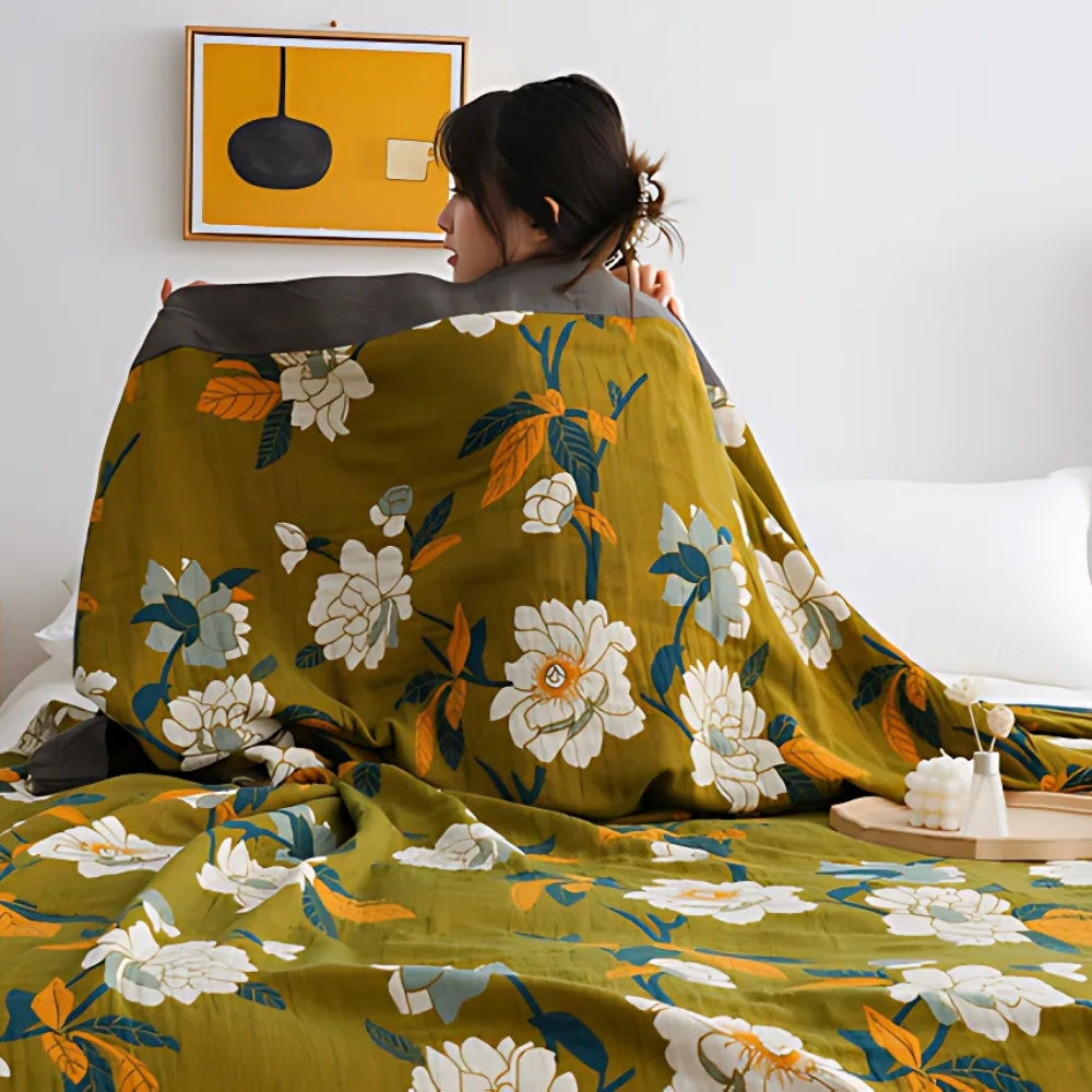 Wendbarer Sofaüberwurf aus Baumwolle mit Blumenmuster