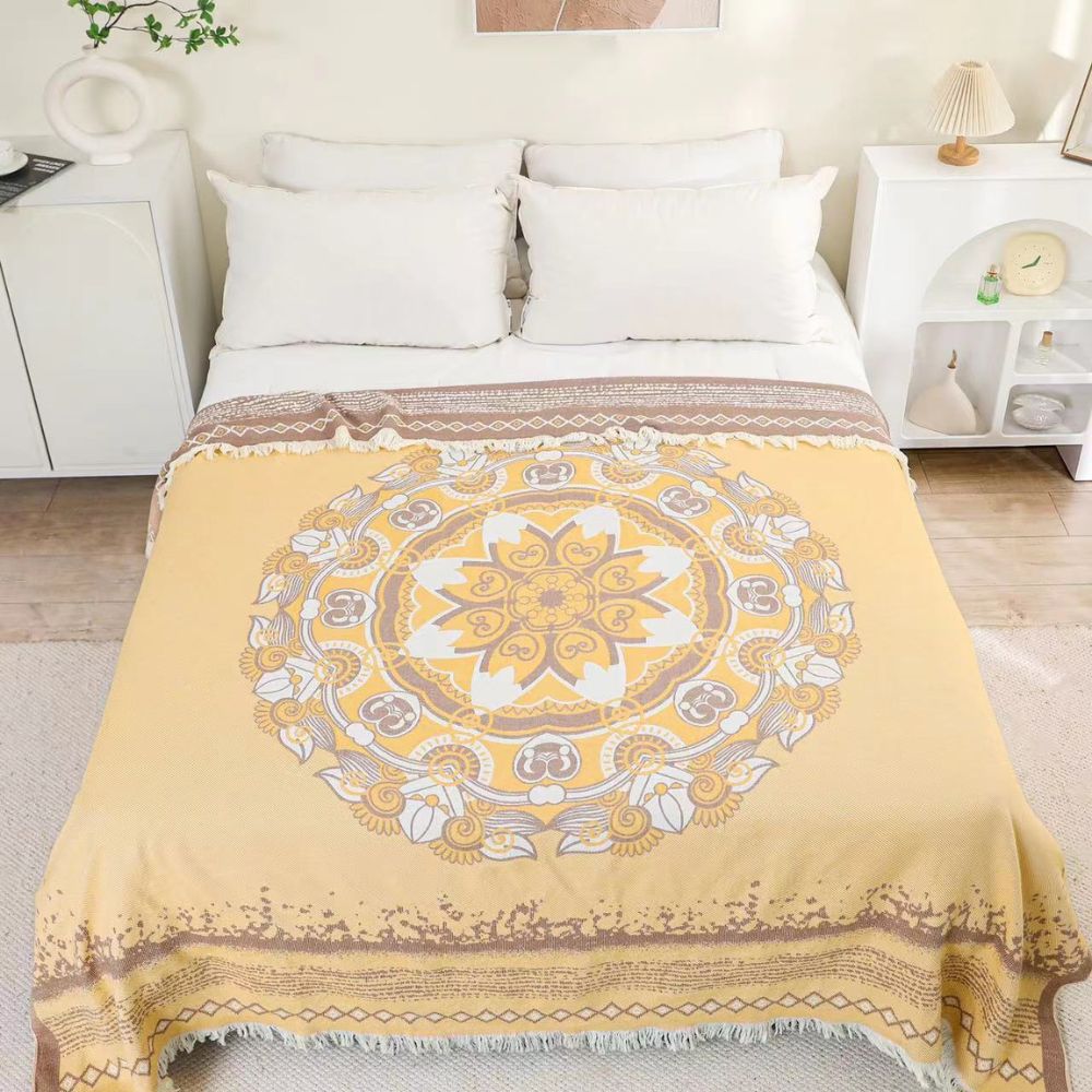 Boho-Baumwolldecke mit Mandala und Fransen