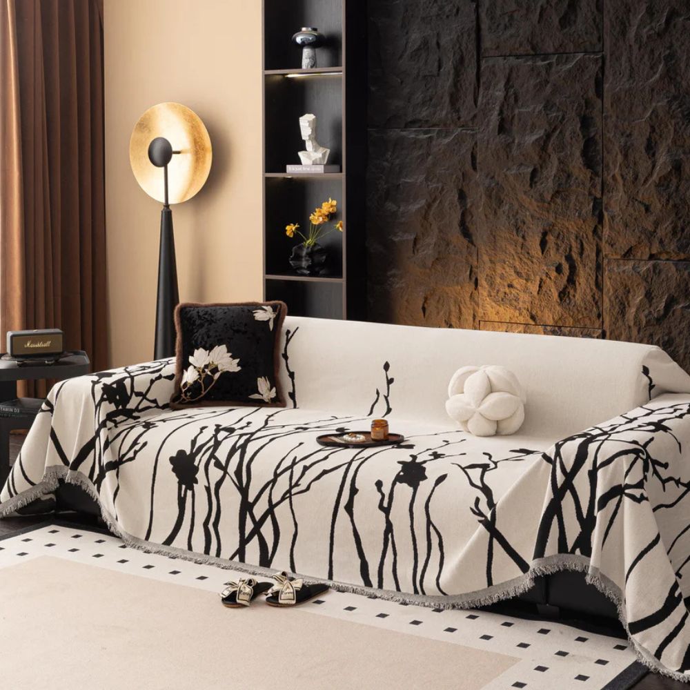 Sofaüberwurf aus Chenille mit Astsilhouette