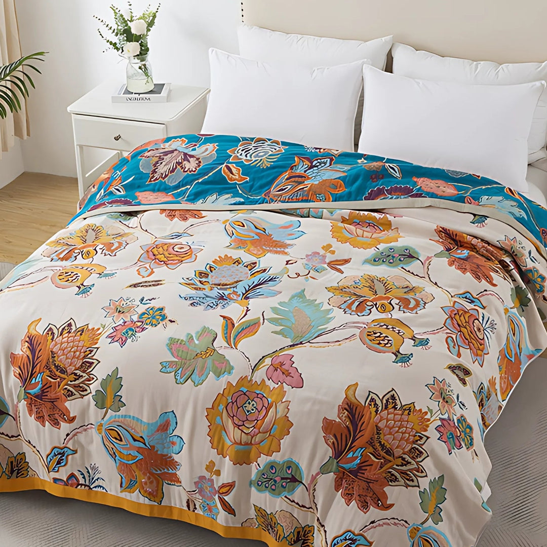 Wendedecke aus Baumwolle mit Blumenmuster im Gobelin-Look