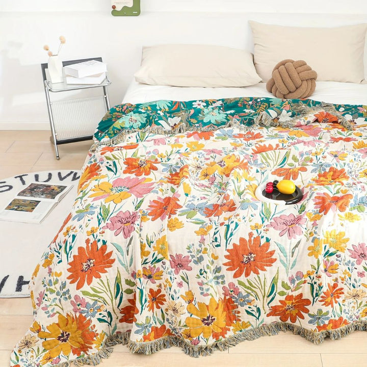 Baumwolldecke mit Wildblumenmotiv 200 x 230 cm