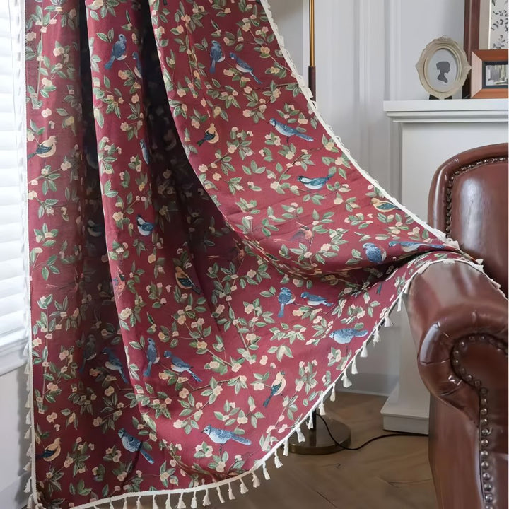 Halbverdunkelnder Vorhang mit floralem Jacquard und Fransen