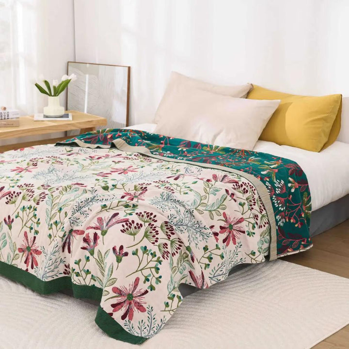 Baumwollmusselin-Decke mit Wildblumen 200 x 230 cm