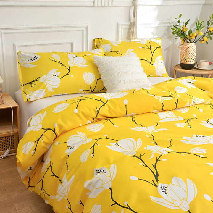 Bettwäsche-Set mit gelbem Blumenmuster, 3-teilig